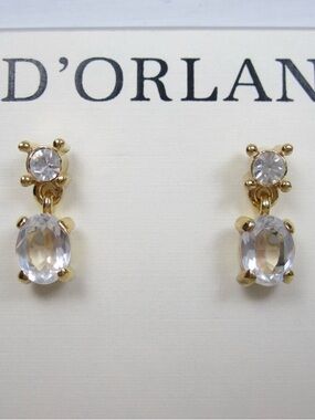 D'Orlan Paris Gold and Clear Swarovski Crystal Drop Earrings
